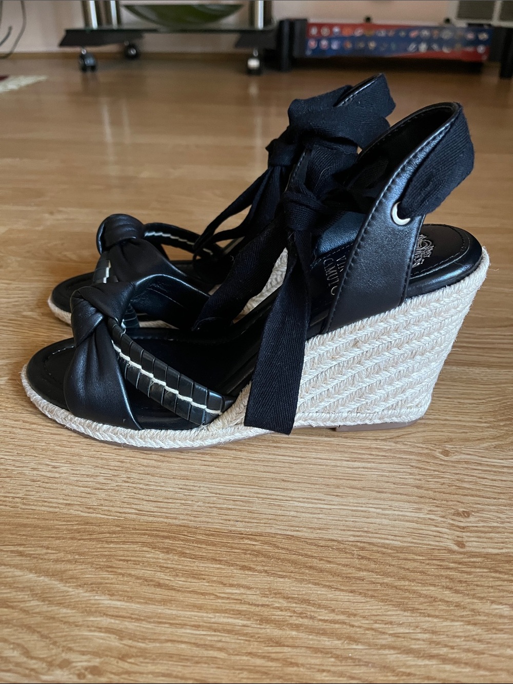 Vince Camuto Black Knot Front Espadrille Wedge Sandals - Floriana